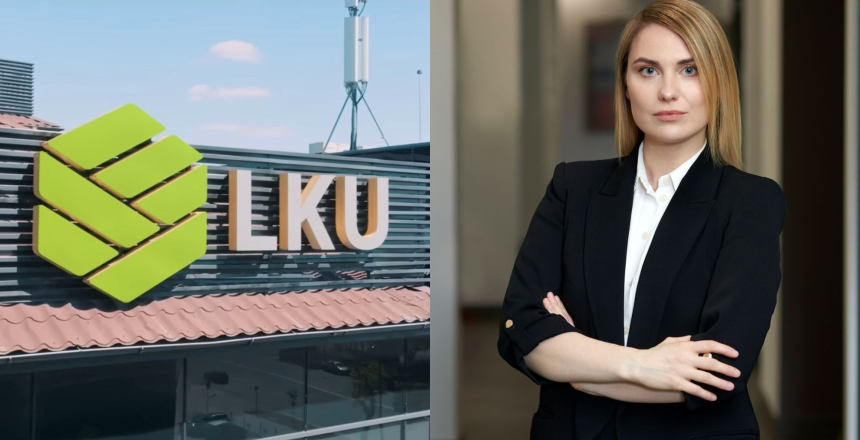 LKU logotipas ir Finansinių rizikų departamento direktorė Ingrida Kedytė