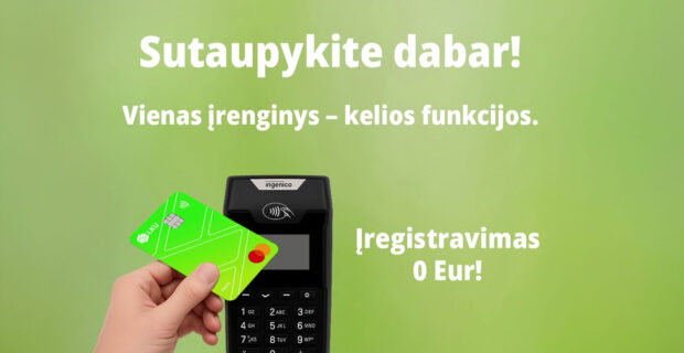 AKCIJA: kortelių skaitytuvas su kasos funkcija – be įregistravimo mokesčio 